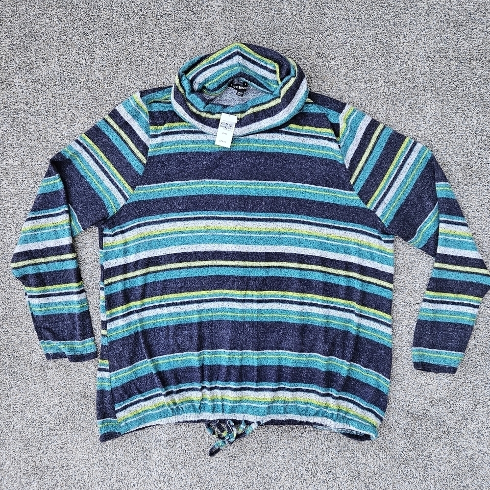 Lane Bryant Cowl Neck Striped Sweater Blue Teal Gray SUPER SOFT Size 18/20 NWT